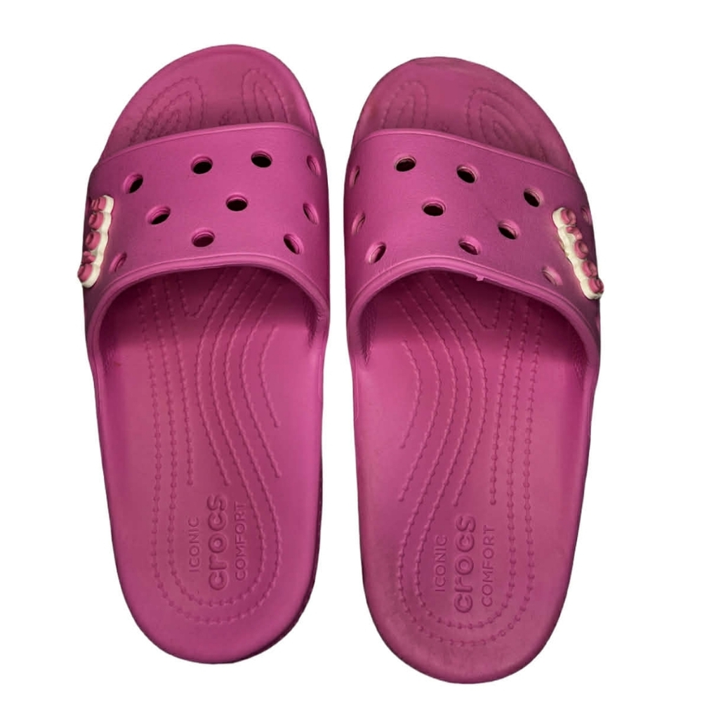 Crocs Pink Slide Sandals With Logo